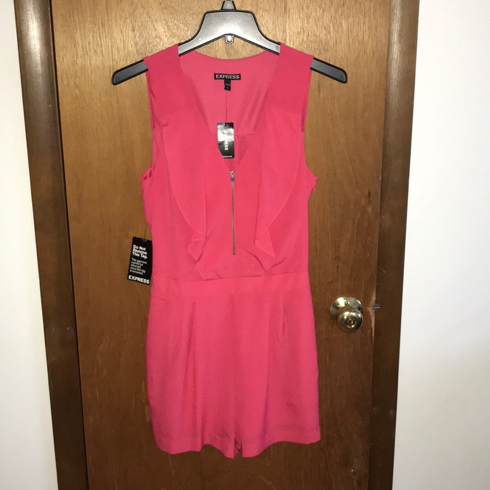 Zip front ruffled romper